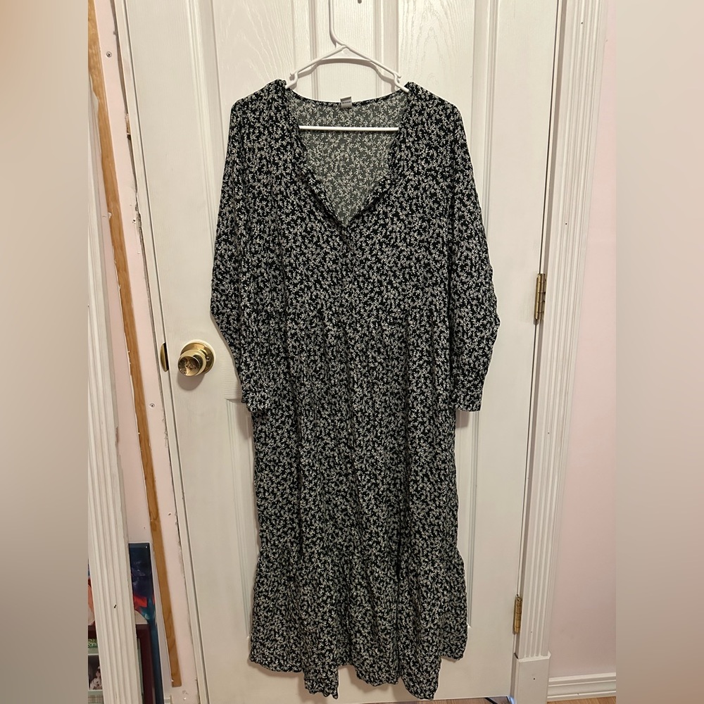 Green, floral leaf, Old Navy L long dress